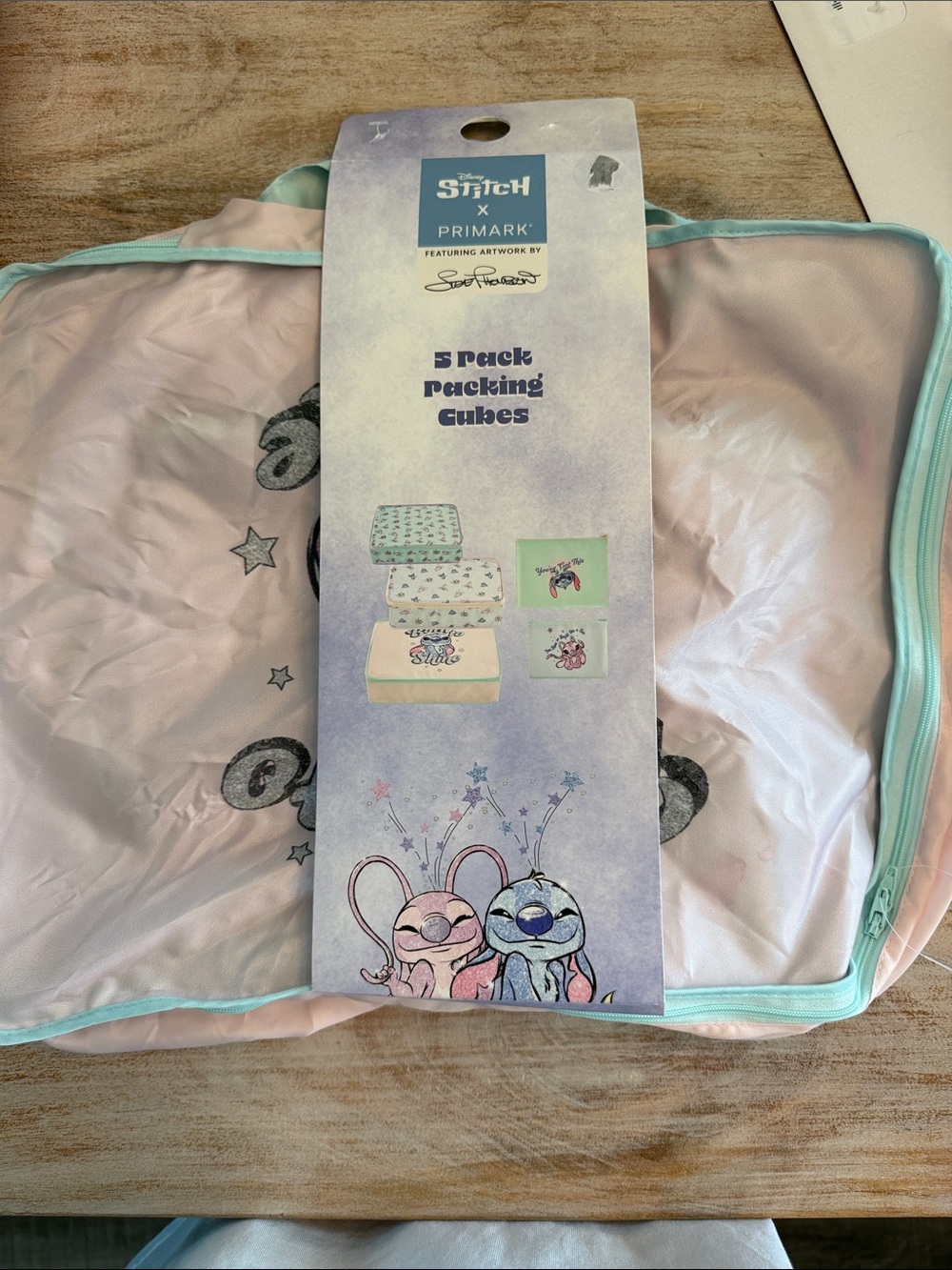 Primark Pink & Mint Lilo & Stitch 5-Pack Packing Cubes